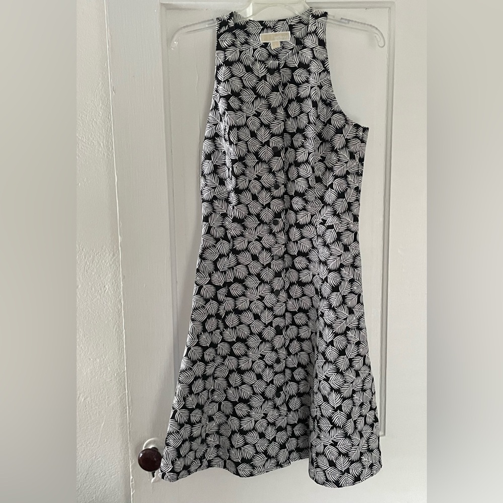 Michael Kors Black and White Leaf Pattern Dress